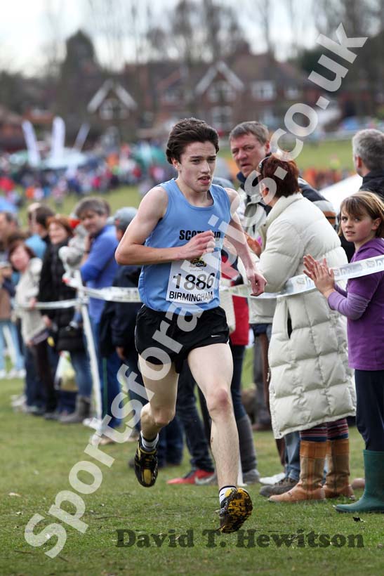 Euan Gilham (Scotland West) leads in the Under-15 Boys, McCain Inter Counties Cross Country, Cofton Park, Birmingham.
